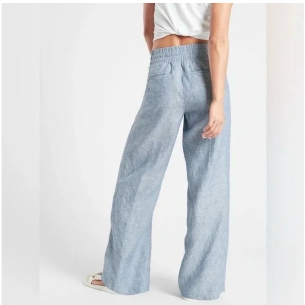 Athleta Chambray Light Blue Wide-Leg Drawstring Pants - Picture 2 of 12